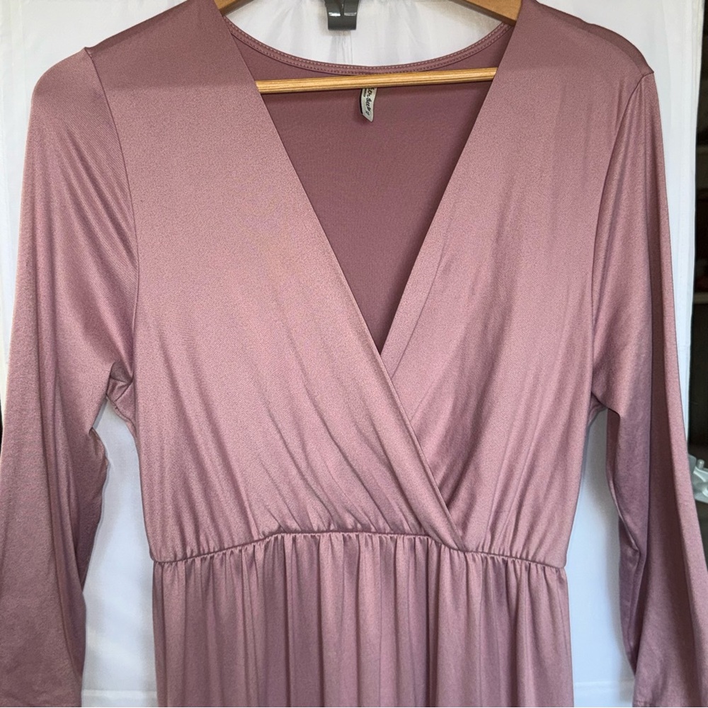 Mother Bee Maternity stretchy maxi dress mauve 3/4 sleeve XL - Picture 3 of 9